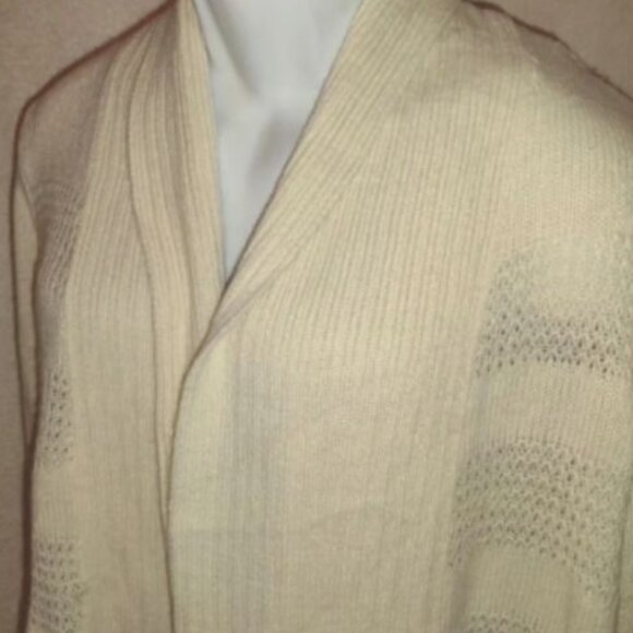 DAISY FUENTES long cardigan knit Sweater, white w/ blue stripes in size Medium - Picture 4 of 6